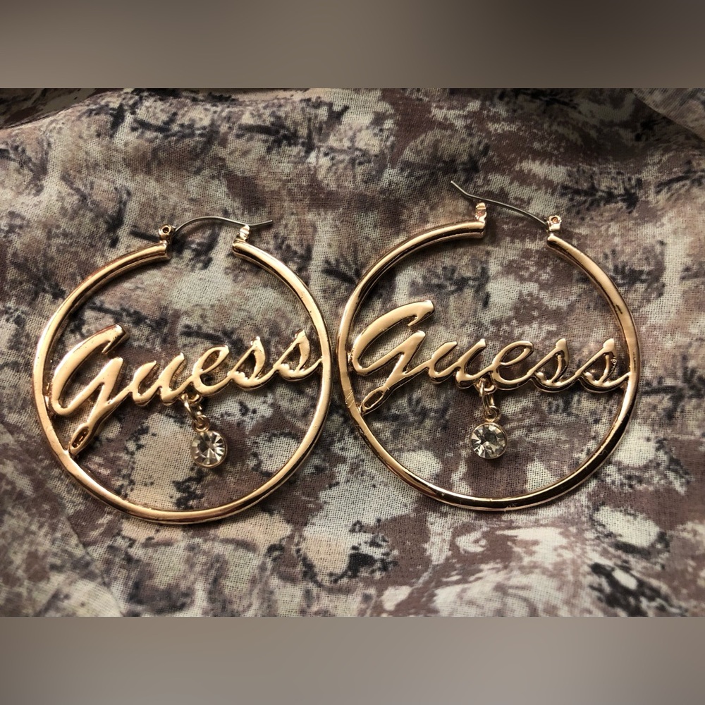 Guess Gold Logo Hoop Earrings - Picture 2 of 2